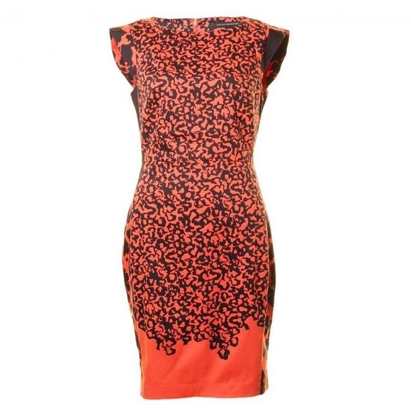 French Connection Dresses & Skirts - Orange/Navy Sheath Cap Sleeve Midi Dress